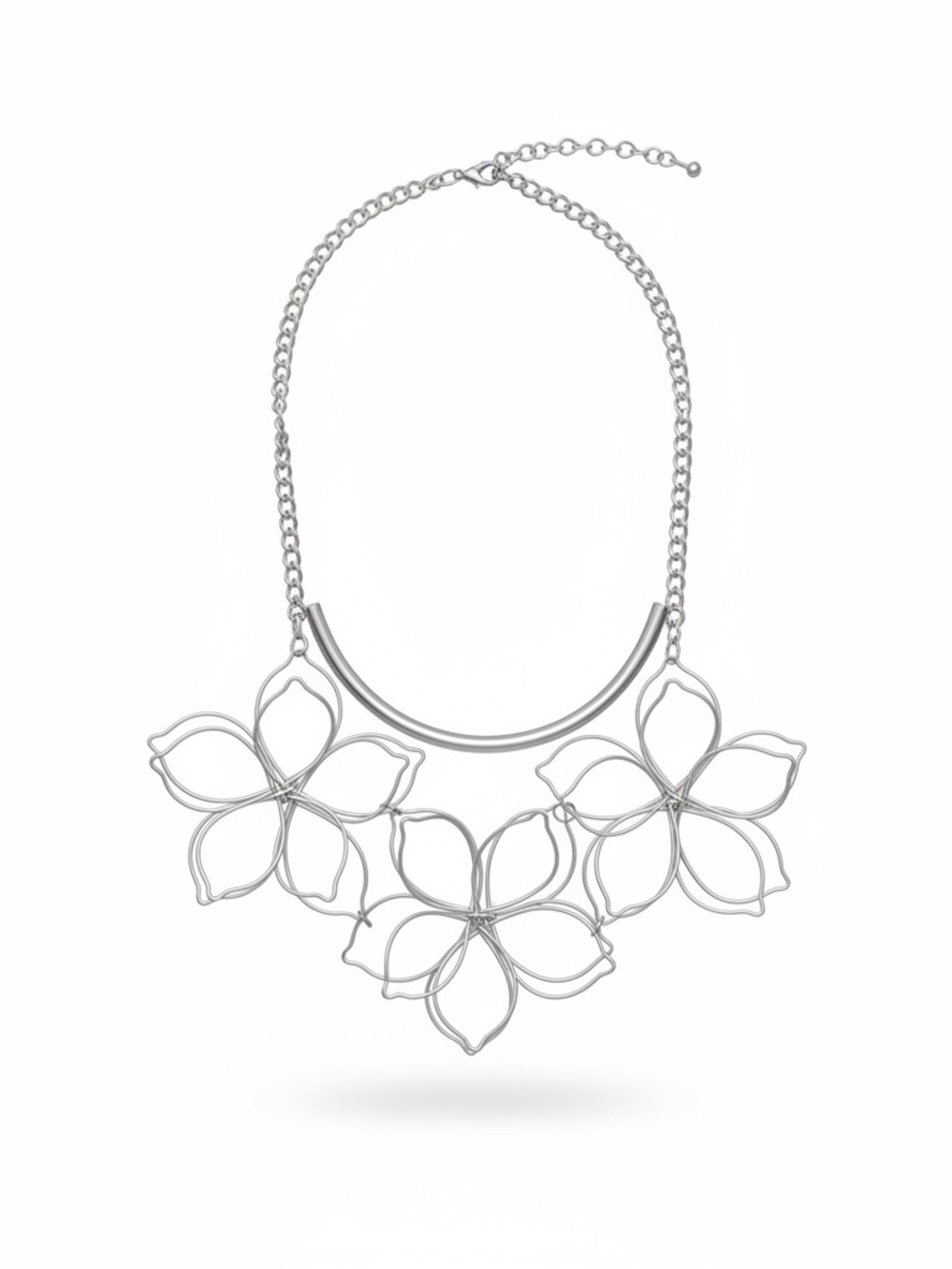Vintage Silver Floral Petal Necklace - Women Jewelry